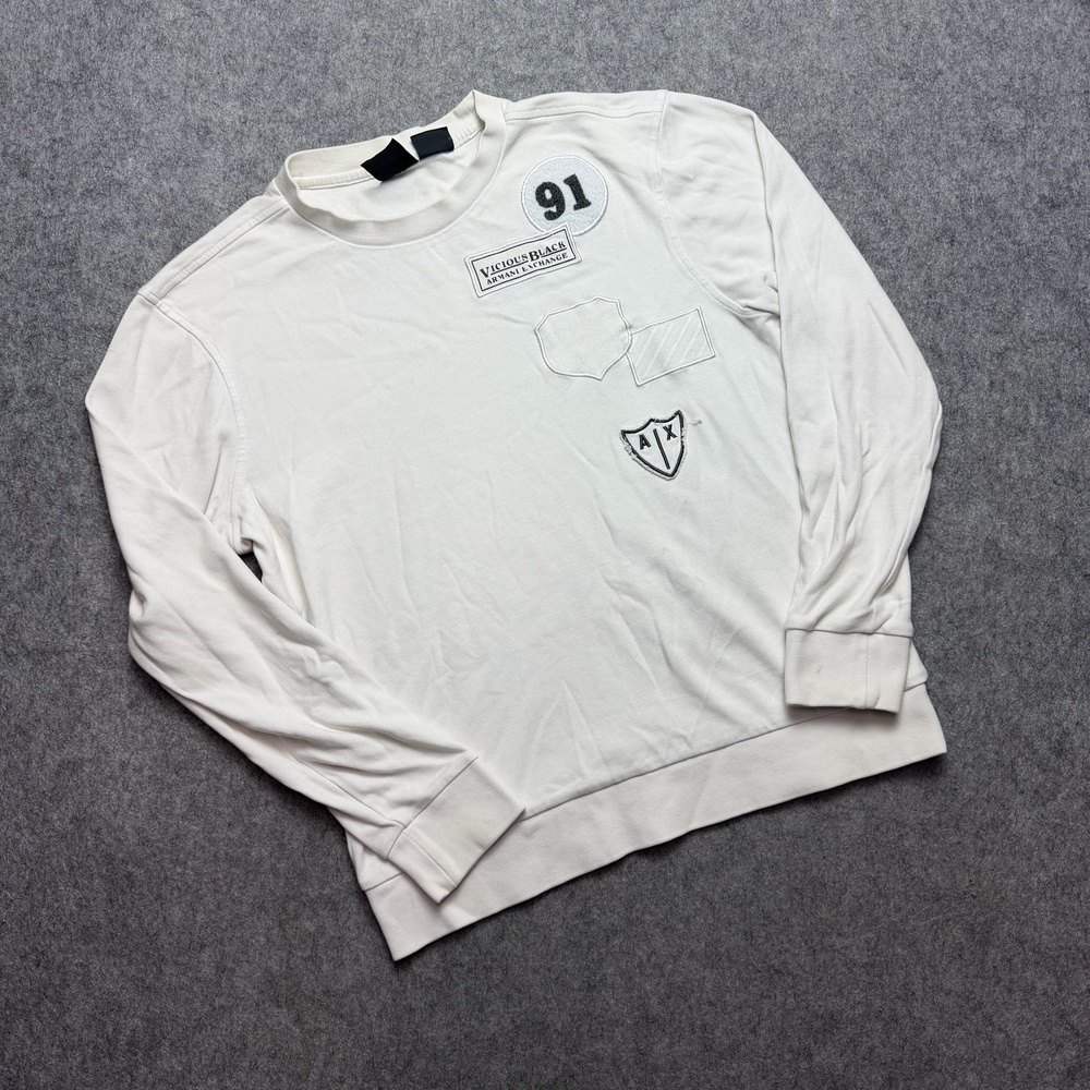 Armani Exchange Sweatshirt Mens Small White Vicious Black 91 Graphic Pullover
